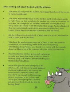 Rhino Learns to be Polite - A Book About Good Manners (Behaviour Matters) -Notes for Parents and Teachers